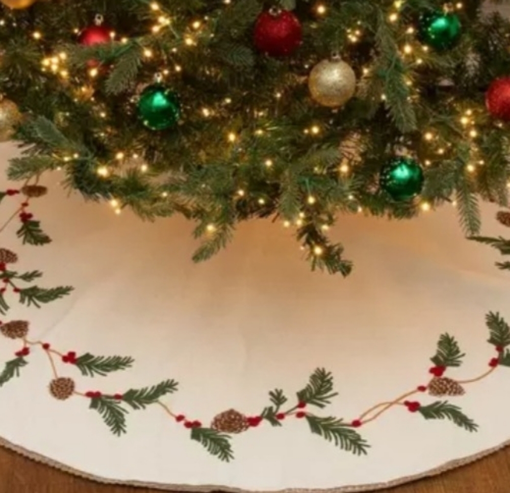 Hobby Lobby Cream Tree Skirt with Pinecone and Greenery Design